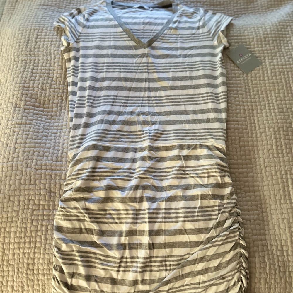 Athleta Gray Striped Mini Dress
